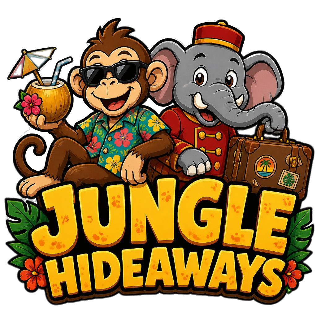 Jungle Hideaways mascot — a monkey and an elephant bellhop